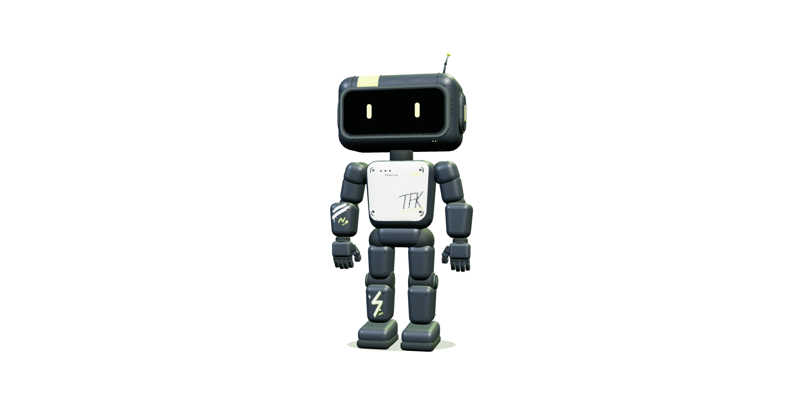 TRAFFIK, robot grafito con ojos lima y detalles de grafiti